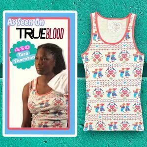ASO True Blood Tara Thornton Y2K Folk Art Cross-Stitch Print Ribbed Tank Top M